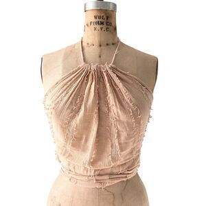 Light Pink Raw-Edge Halter Wrap Top Size S